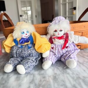 Vintage Porcelain Clown Dolls Set 7”